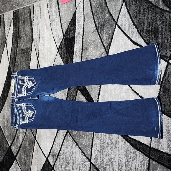 ROCK REVIVAL JANELLE EMBROIDERED RHINESTONES STUDDED BOOT-LEG DENIM JEAN - Picture 10 of 15